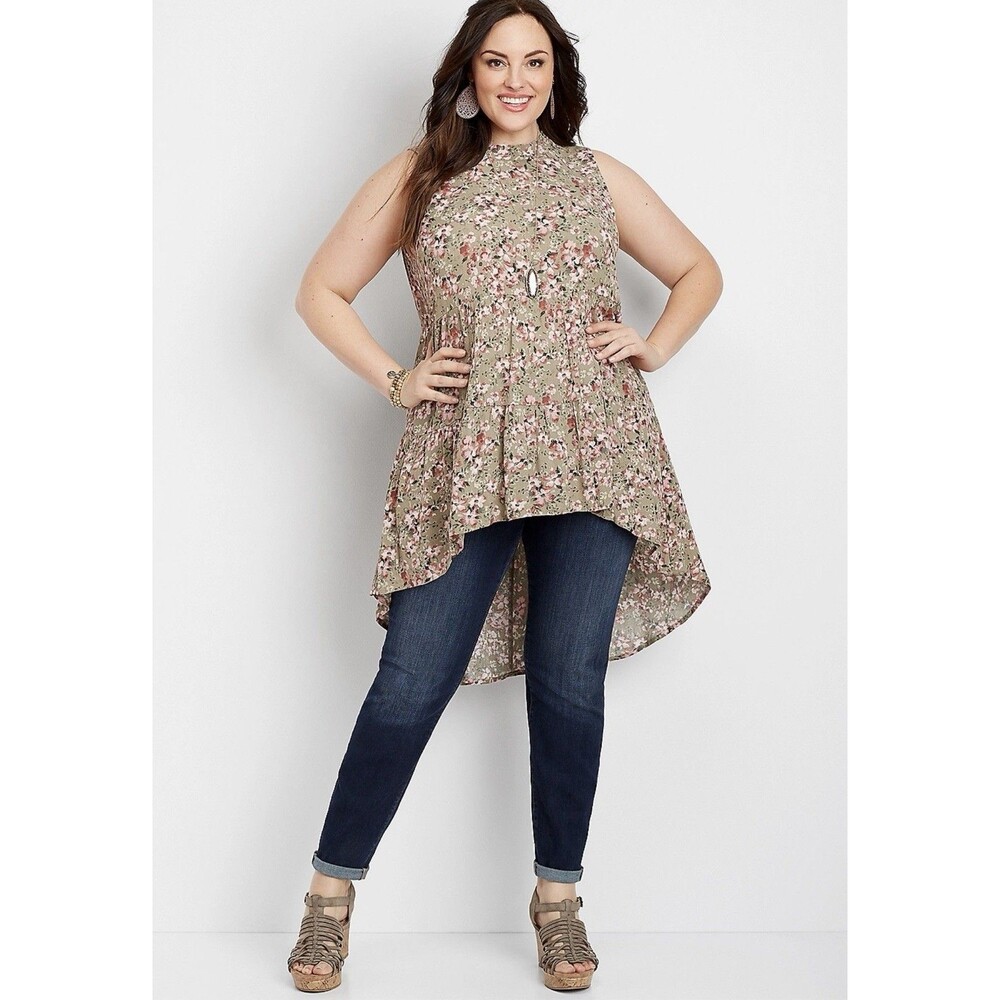 Maurices Floral Babydoll High Low Top Sleeveless Multicolor Women’s Size Small S